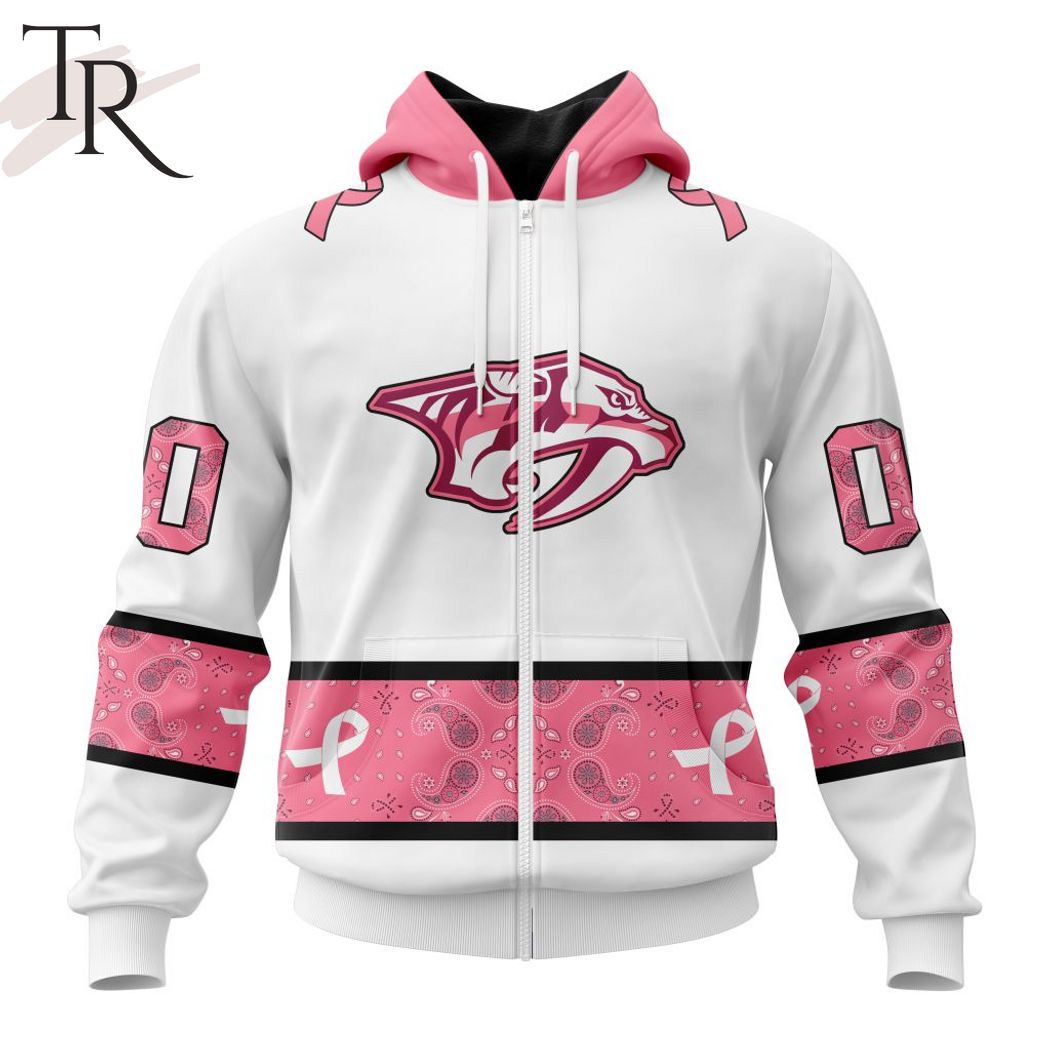 New 2025 NEW] Personalized NHL Nashville Predators In Classic Style With Paisley! IN OCTOBER WE WEAR PINK BREAST CANCER Custom Hoodie - Image 2
